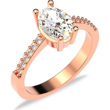İndigo Takı Oval Beyaz Taşlı Rose Gümüş Yüzük