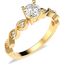 İndigo Takı İnce Örgü Tek Taş Pırlanta Montür Altın Kaplama Gümüş Yüzük