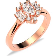 İndigo Takı Gülce Mekik Pırlanta Montür Rose Gümüş Yüzük