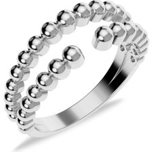 İndigo Takı Sade Sıra Tomurcuk Beyaz Gümüş Yüzük