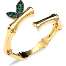 İndigo Takı Bambu Altın Kaplama Gümüş Yüzük