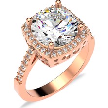 İndigo Takı 3.5 Karat Kare Çerçeve Tektaş Rose Gümüş Yüzük