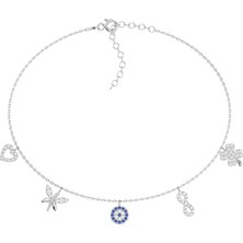 İndigo Takı Nazarlı Beyaz Gümüş Şans Bilekliği