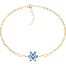 İndigo Takı Aqua Taşlı Lotus Çiçeği Altın Kaplama Gümüş Bileklik