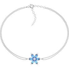 İndigo Takı Aqua Taşlı Lotus Çiçeği Beyaz Gümüş Bileklik
