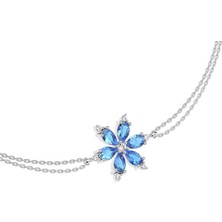 İndigo Takı Aqua Taşlı Lotus Çiçeği Beyaz Gümüş Bileklik