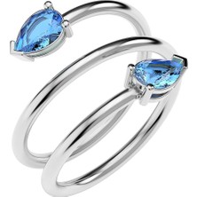 İndigo Takı Aqua Taşlı Akordiyon Beyaz Gümüş Yüzük