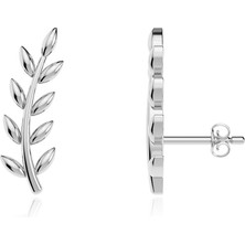 İndigo Takı Sade Sarmaşık Beyaz Gümüş Küpe