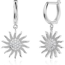 İndigo Takı Zarif Güneş Beyaz Gümüş Küpe