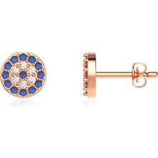 İndigo Takı Küçük Nazar Boncuğu Çivi Rose Gümüş Küpe