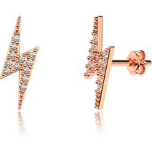 İndigo Takı Taşlı Şimşek Rose Gümüş Küpe