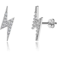 İndigo Takı Taşlı Şimşek Beyaz Gümüş Küpe