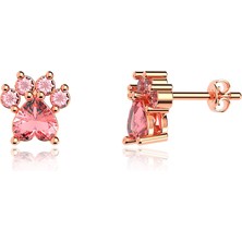 İndigo Takı Pembe Taşlı Kedi Patisi Rose Gümüş Küpe