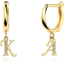 İndigo Takı Sallanan Taşlı Harf Gümüş Küpe