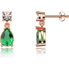 İndigo Takı Yeşil Damla Taşlı Rose Gümüş Küpe