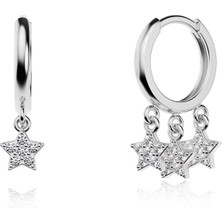 İndigo Takı Taşlı Yıldız Üçlü Sallantılı Beyaz Gümüş Küpe