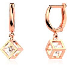 İndigo Takı Sallanan Taşlı Küp Rose Gümüş Küpe