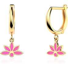İndigo Takı Mineli Lotus Çiçeği Altın Kaplama Gümüş Küpe