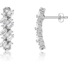 İndigo Takı Karışık Baget Taşlı Gümüş Küpe