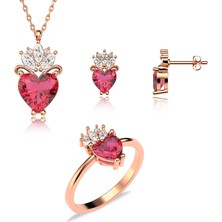 İndigo Takı Kalbimin Tacı Rose Gümüş Üçlü Set