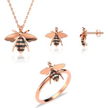 İndigo Takı Mineli Arı Rose Gümüş Üçlü Set