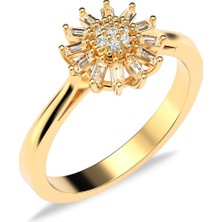 İndigo Takı Zarif Çiçek Formu Baget Altın Kaplama Gümüş Yüzük