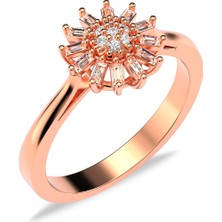 İndigo Takı Zarif Çiçek Formu Baget Rose Gümüş Yüzük