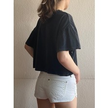 Twin Collection Yıkamalı Grafik Desenli Crop T-Shırt