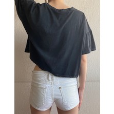 Twin Collection Yıkamalı Grafik Desenli Crop T-Shırt