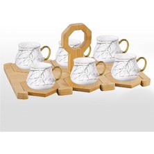 İzivo Altıgen 6 Kişilik Kahve Seti (Beyaz Üzeri Gold Desenli)
