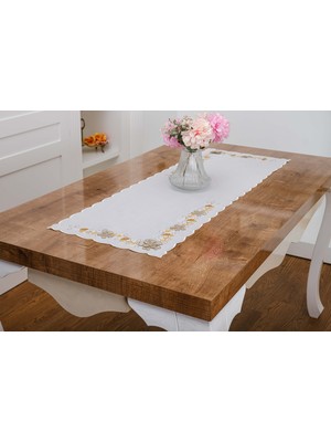 Finezza Linda Nakışlı Keten Efekt Kumaş Kreme Sarı Runner 45X150 cm - 1401