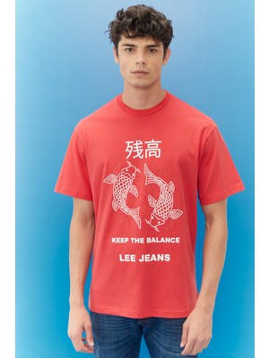 Lee Loose Fit Rahat Kesim %100 Pamuk Bisiklet Yaka Kırmızı Tişört