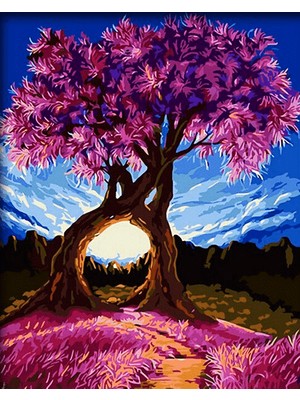 Hobi Tedarik Pembe Dilek Ağacı ve Manzara Çerçeveli 70X90 Sayılarla Boyama Hobi Seti