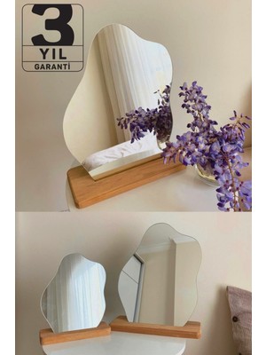 Evcazım Düzensiz Estetik Asimetrik Ahşap Makyaj Aynası Çerçevesiz, Dekoratif Masa Oturma Odası 35 x 28 cm