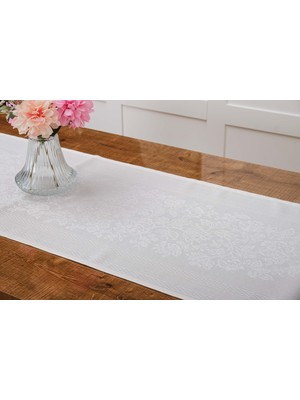 Finezza Lola Jakar Polyester Kumaş Krem Runner 45X150 cm   - 1412