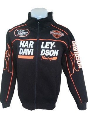 Harley Davidson Erkek Sweat Ceket Siyah Uzun Kollu Cepli Yazılı Fermuarlı Hakim Yakalı Bomber