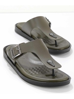 Bambi Haki Leather Erkek Terlik E04801000503
