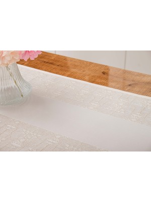 Finezza Ayda Jakar Polyester Kumaş Bej Runner 45X150 cm - 1416