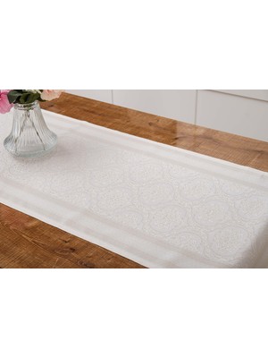 Finezza Roma Jakar Polyester Kumaş Bej Runner 45X150 cm - 1415