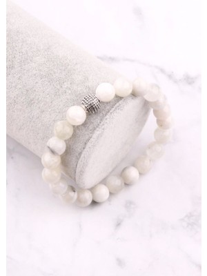 Safnaturel Sertifikalı Ay Taşı Doğal Taş Bileklik 8 mm Küre Kesim