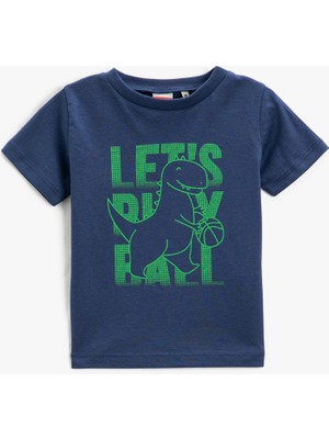 Koton Dinozor Baskılı Kısa Kollu Tişört Bisiklet Yaka