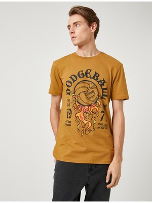 Koton Kolej Tişört Baskılı Bisiklet Yaka Kısa Kollu Dar Kesim