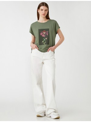 Koton Çiçek Baskılı Tişört Kısa Kollu Bisiklet Yaka