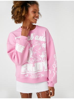 Koton Bisiklet Yaka Sweatshirt Baskılı Uzun Kollu Ribanalı