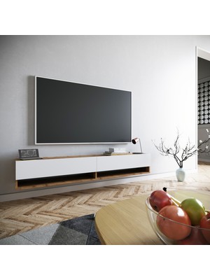 L'occi  Concept Delphin 180 cm Kapaklı Raflı Tv Ünitesi DLP9-AW Çam-Beyaz