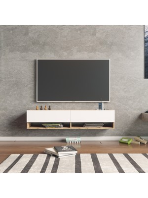 L'occi Concept Delphin 140 cm Raflı KapaklıTv Ünitesi DLP11-AW Çam-Beyaz