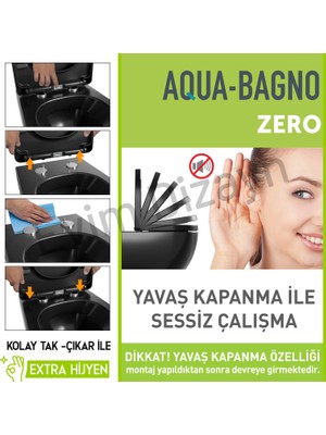 Aqua Bagno Zero Yavaş Kapanan Klozet Kapağı Mat Siyah Duroplast