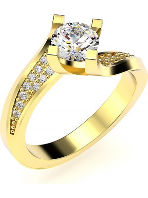 İndigo Takı Kanallı Burgu Pırlanta Montür Altın Kaplama Gümüş Yüzük