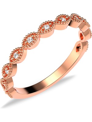 İndigo Takı İnce Sıra Damla Rose Gümüş Yüzük