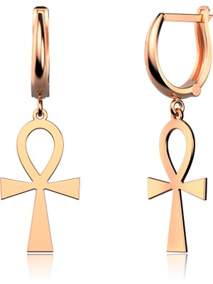 İndigo Takı Ankh Antik Mısır Sembolü Rose Gümüş Küpe